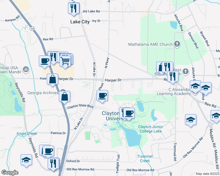 map of restaurants, bars, coffee shops, grocery stores, and more near 1885 Harper Drive in Lake City