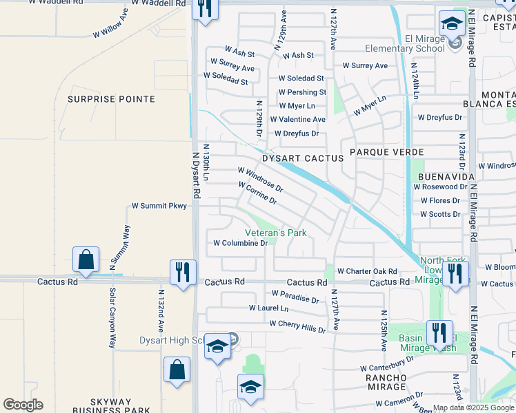 map of restaurants, bars, coffee shops, grocery stores, and more near 12862 West Rosewood Drive in El Mirage