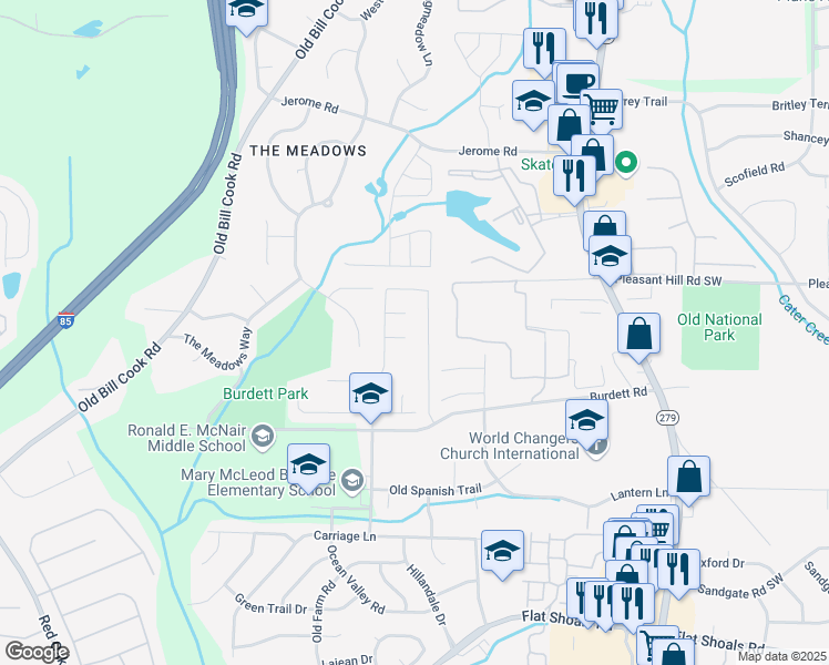 map of restaurants, bars, coffee shops, grocery stores, and more near 740 Waveland Avenue in College Park