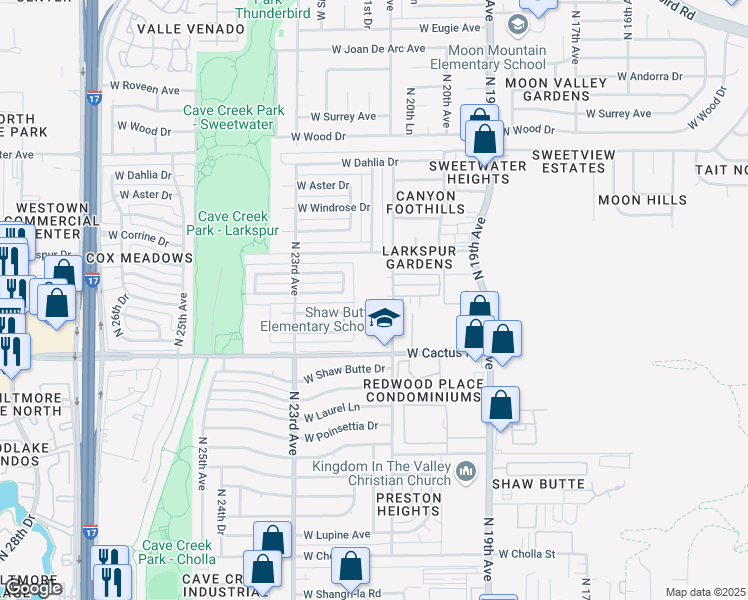 map of restaurants, bars, coffee shops, grocery stores, and more near 12202 North 21st Avenue in Phoenix