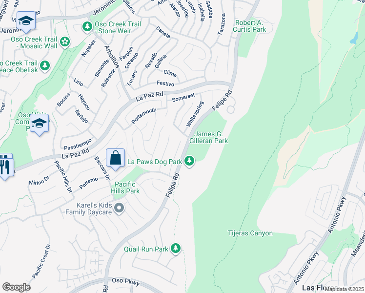 map of restaurants, bars, coffee shops, grocery stores, and more near 25212 Misty Ridge in Mission Viejo