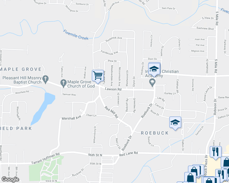 map of restaurants, bars, coffee shops, grocery stores, and more near 305 Lawson Road in Birmingham