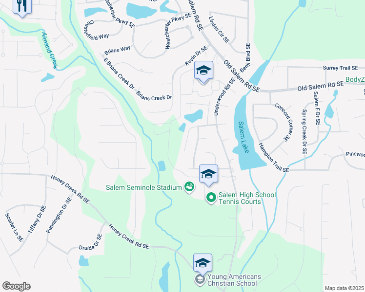 map of restaurants, bars, coffee shops, grocery stores, and more near 1766 Salem Woods Drive Southeast in Conyers