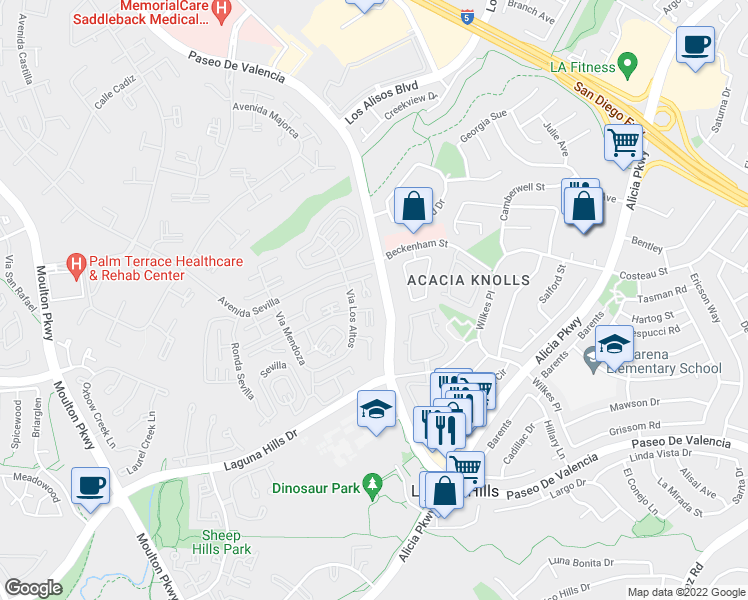 map of restaurants, bars, coffee shops, grocery stores, and more near 783 Via Los Altos in Laguna Woods