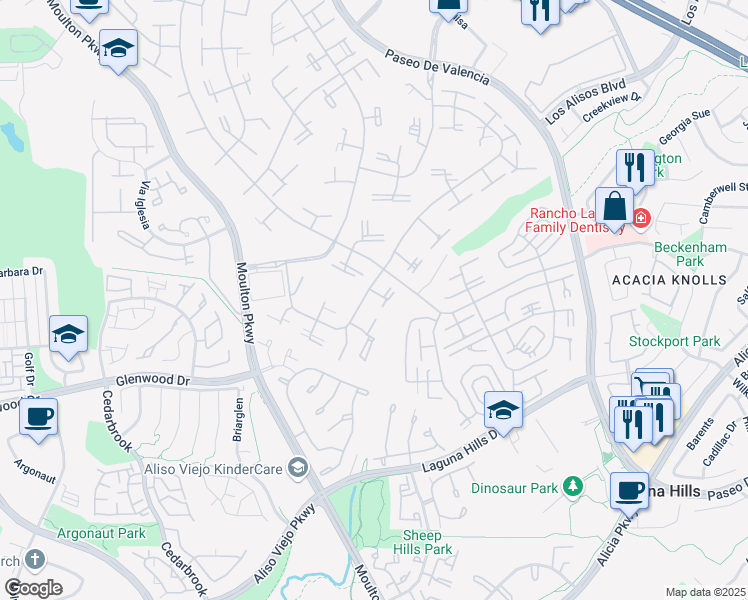 map of restaurants, bars, coffee shops, grocery stores, and more near 921 Avenida Majorca in Laguna Woods