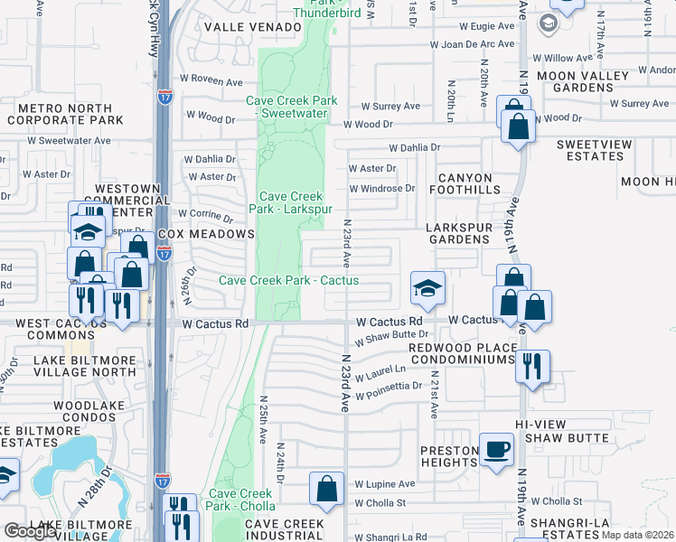 map of restaurants, bars, coffee shops, grocery stores, and more near 2307 W Bloomfield Rd in Phoenix