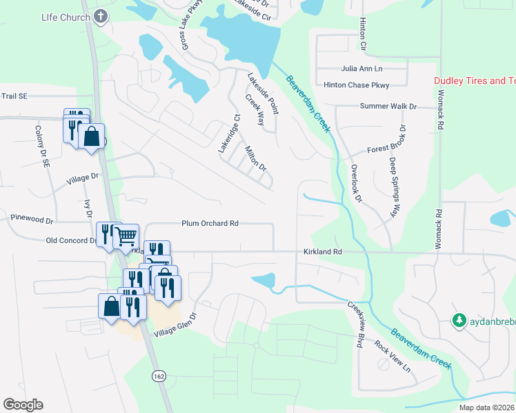 map of restaurants, bars, coffee shops, grocery stores, and more near 3452 Salem Cove Trail Southeast in Conyers