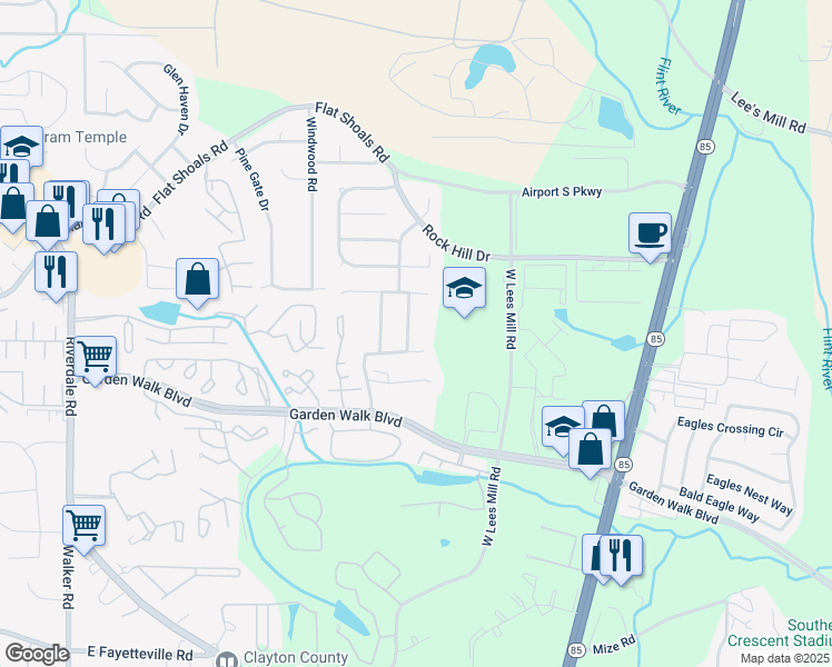 map of restaurants, bars, coffee shops, grocery stores, and more near 5736 Rockingwood Drive in Atlanta