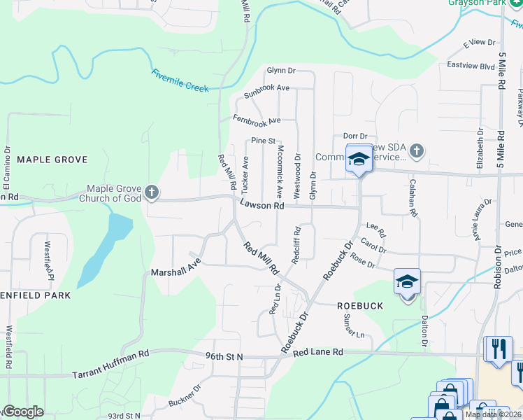 map of restaurants, bars, coffee shops, grocery stores, and more near 315 Lawson Road in Birmingham