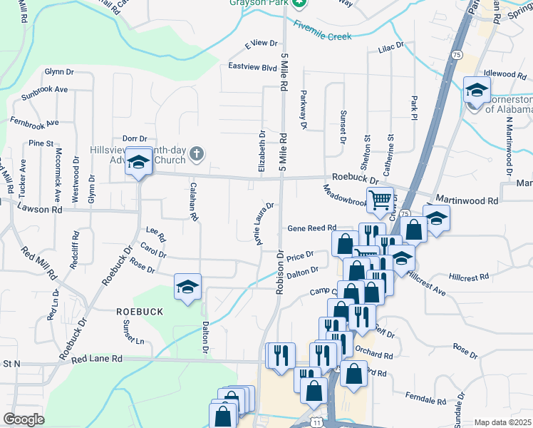 map of restaurants, bars, coffee shops, grocery stores, and more near 637 Annie Laura Drive in Birmingham