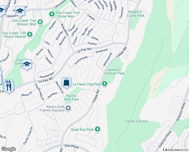 map of restaurants, bars, coffee shops, grocery stores, and more near 25235 Fairgreen in Mission Viejo