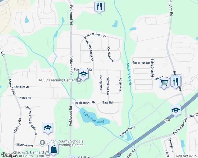 map of restaurants, bars, coffee shops, grocery stores, and more near 5780 Bearing Way in Atlanta