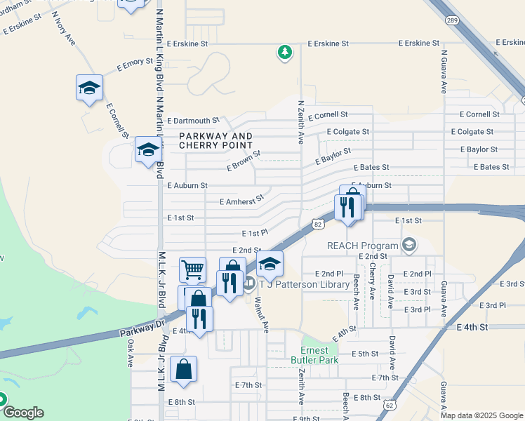 map of restaurants, bars, coffee shops, grocery stores, and more near 1901 East 1st Street in Lubbock