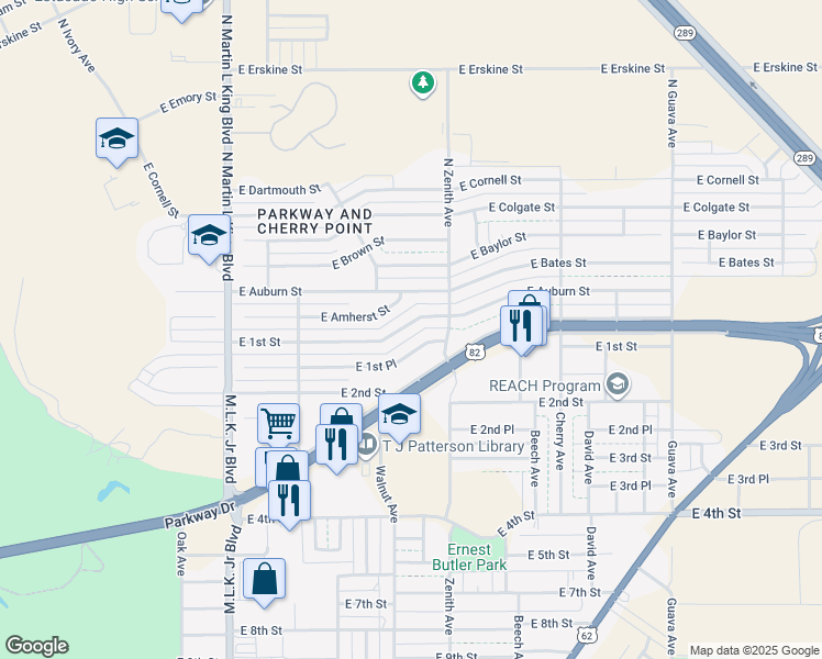 map of restaurants, bars, coffee shops, grocery stores, and more near 1914 East 1st Street in Lubbock
