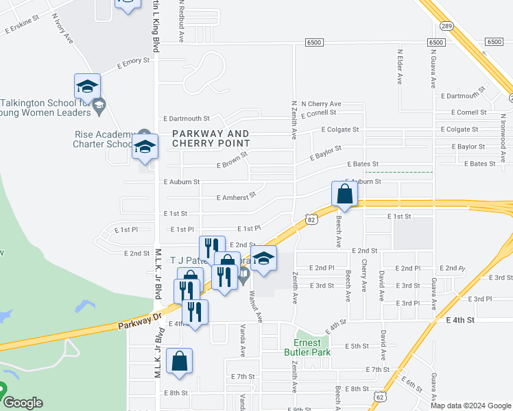 map of restaurants, bars, coffee shops, grocery stores, and more near 1901 East 1st Street in Lubbock