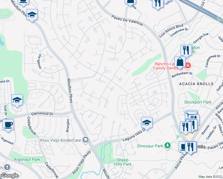 map of restaurants, bars, coffee shops, grocery stores, and more near 921 Avenida Majorca in Laguna Woods