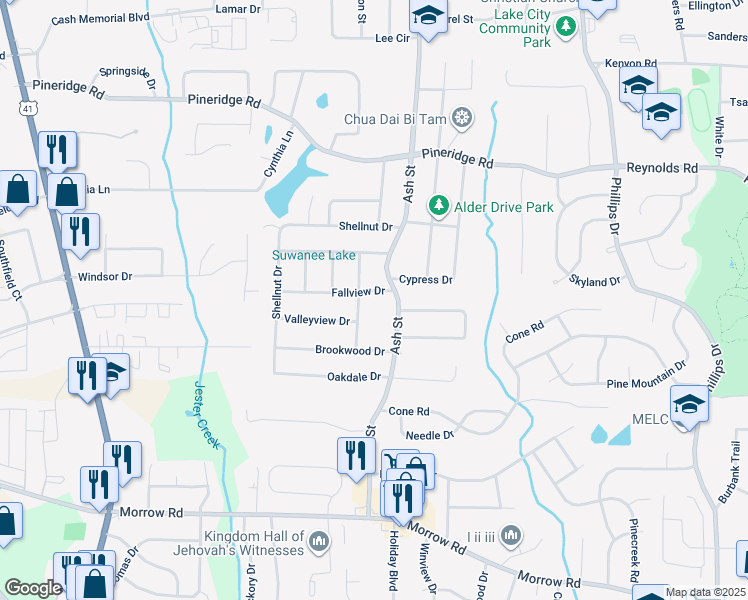 map of restaurants, bars, coffee shops, grocery stores, and more near 5706 Jefferson Avenue in Forest Park