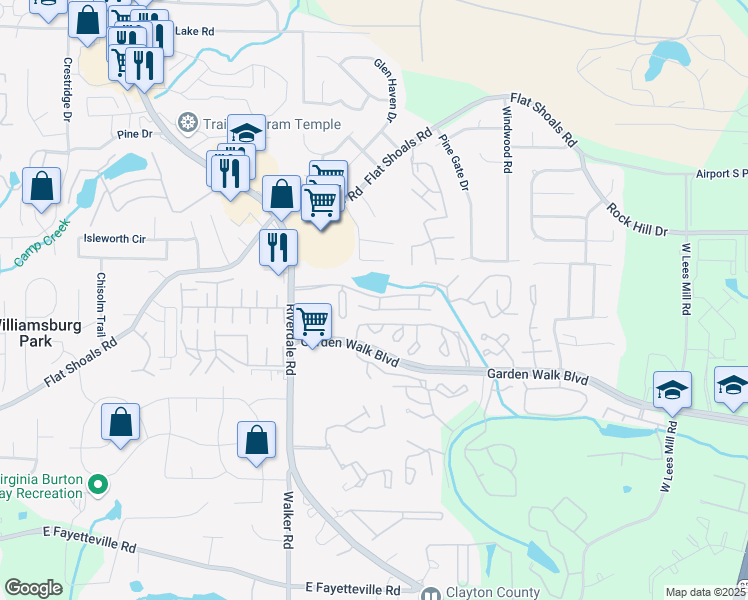 map of restaurants, bars, coffee shops, grocery stores, and more near 5724 Riverdale Road in Atlanta