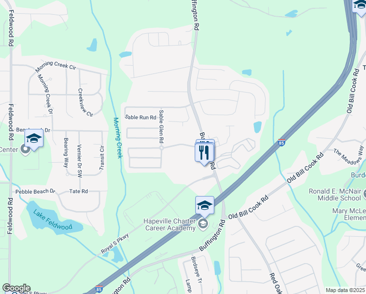 map of restaurants, bars, coffee shops, grocery stores, and more near 3382 Sable Chase Lane in Atlanta