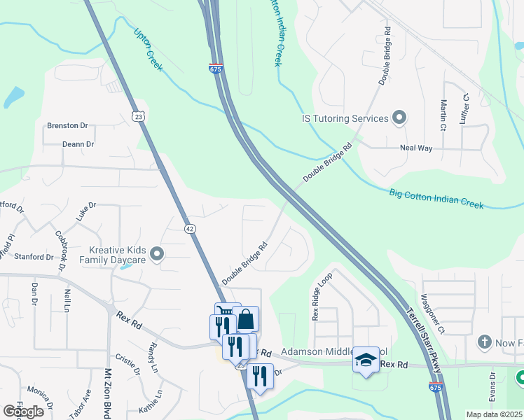 map of restaurants, bars, coffee shops, grocery stores, and more near 5676 Star Flower Drive in Ellenwood