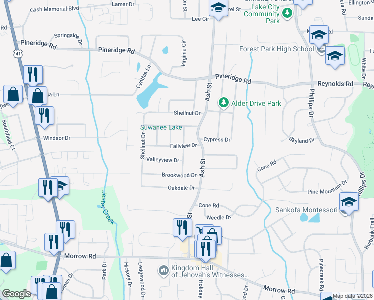 map of restaurants, bars, coffee shops, grocery stores, and more near 5706 Jefferson Avenue in Forest Park
