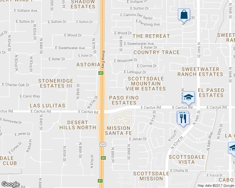 map of restaurants, bars, coffee shops, grocery stores, and more near 8846 East Ann Way in Scottsdale