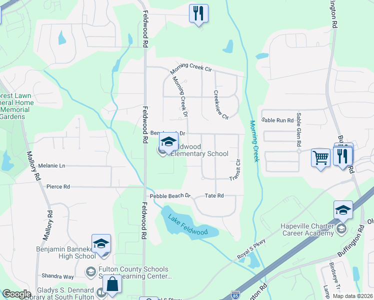map of restaurants, bars, coffee shops, grocery stores, and more near 5780 Bearing Way in College Park