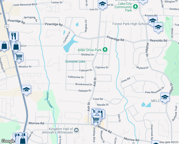 map of restaurants, bars, coffee shops, grocery stores, and more near 5706 Jefferson Avenue in Forest Park