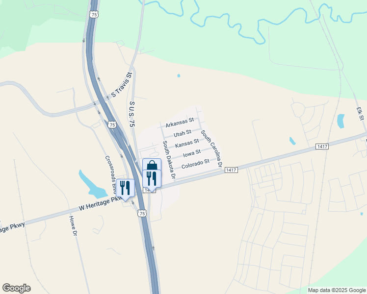 map of restaurants, bars, coffee shops, grocery stores, and more near 302 Kansas Street in Sherman