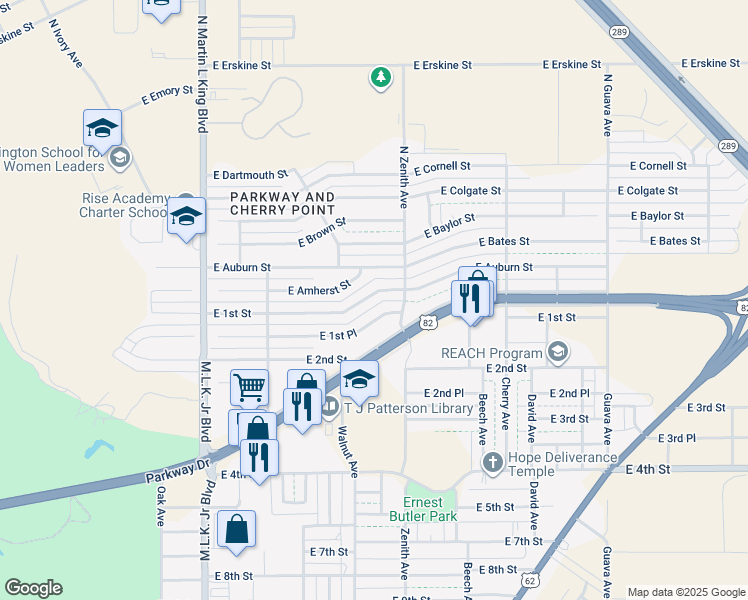 map of restaurants, bars, coffee shops, grocery stores, and more near 1914 East 1st Street in Lubbock