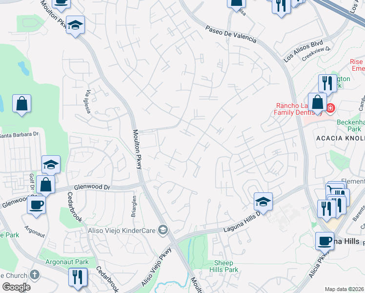 map of restaurants, bars, coffee shops, grocery stores, and more near 720 Avenida Majorca in Laguna Woods