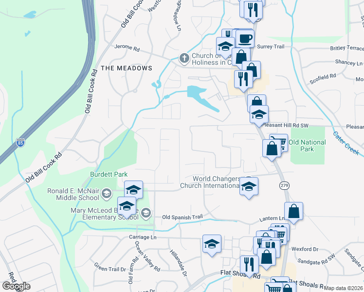 map of restaurants, bars, coffee shops, grocery stores, and more near 740 Waveland Avenue in College Park