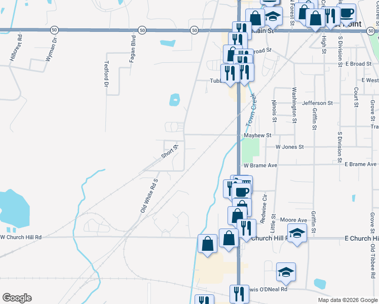 map of restaurants, bars, coffee shops, grocery stores, and more near 606-698 W City Limits Rd S in West Point