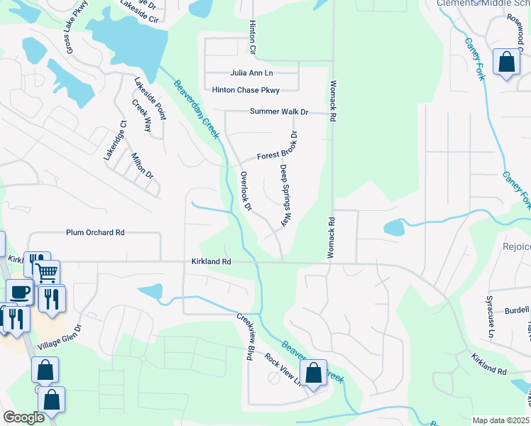 map of restaurants, bars, coffee shops, grocery stores, and more near 100 Overlook Drive in Covington