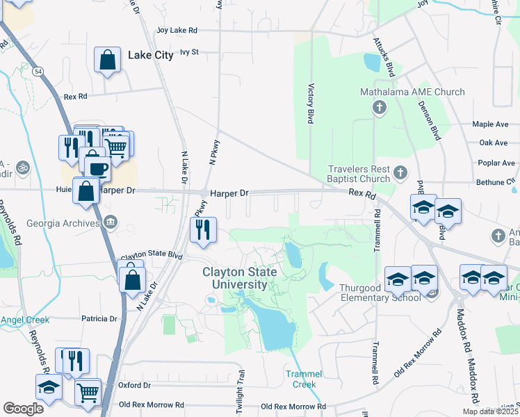 map of restaurants, bars, coffee shops, grocery stores, and more near 1885 Harper Drive in Lake City