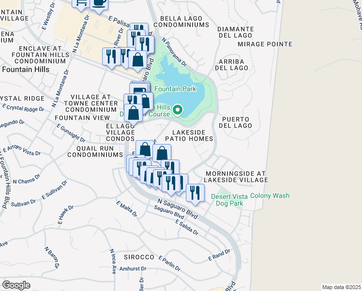 map of restaurants, bars, coffee shops, grocery stores, and more near 15559 East Golden Eagle Boulevard in Fountain Hills