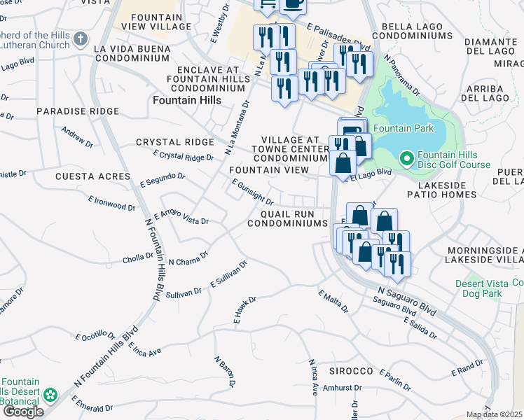map of restaurants, bars, coffee shops, grocery stores, and more near 12315 North Chama Drive in Fountain Hills