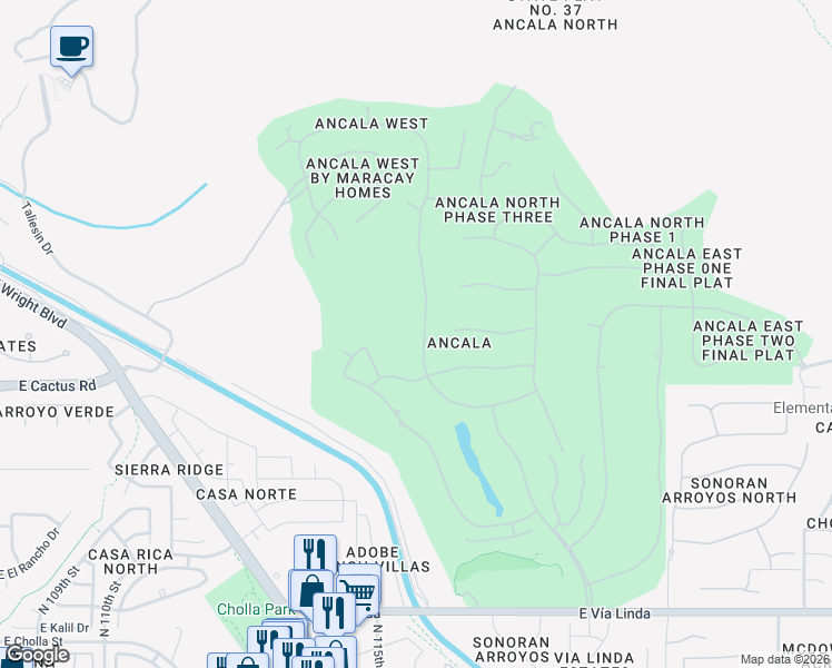 map of restaurants, bars, coffee shops, grocery stores, and more near 12391 North 116th Street in Scottsdale