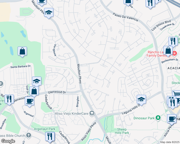 map of restaurants, bars, coffee shops, grocery stores, and more near 709 Avenida Majorca in Laguna Woods