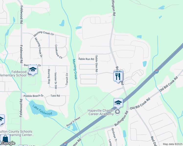 map of restaurants, bars, coffee shops, grocery stores, and more near 3417 Sable Chase Lane in Atlanta