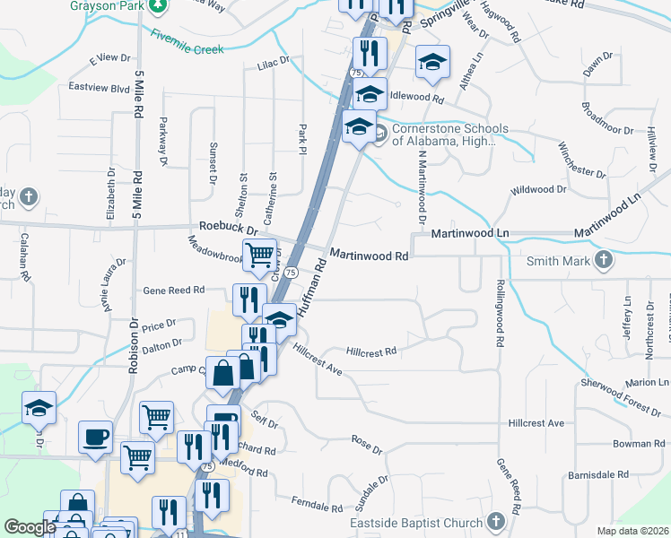 map of restaurants, bars, coffee shops, grocery stores, and more near 710 Gene Reed Road in Birmingham