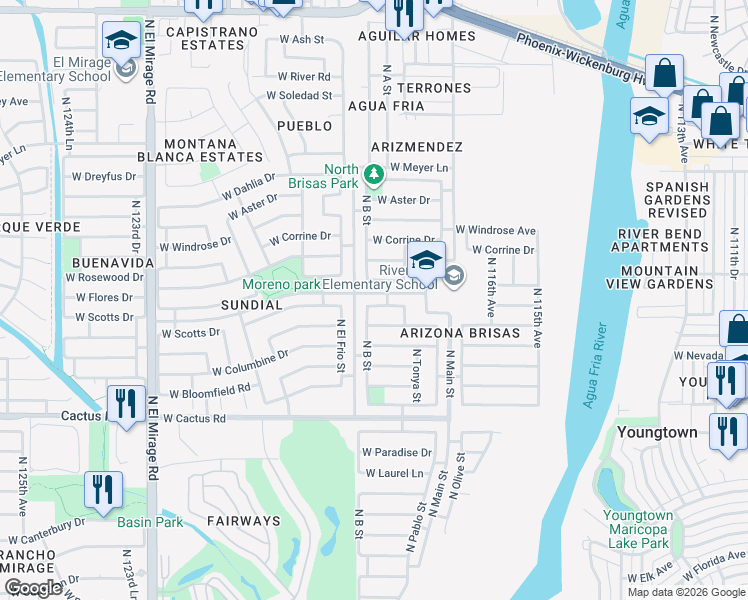 map of restaurants, bars, coffee shops, grocery stores, and more near 11846 West Scotts Drive in El Mirage