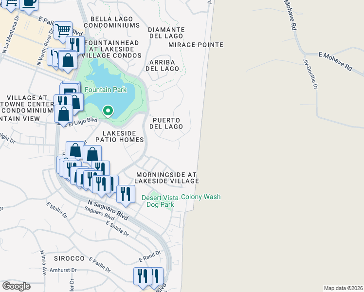 map of restaurants, bars, coffee shops, grocery stores, and more near 12419 Vía De Penasco in Fountain Hills
