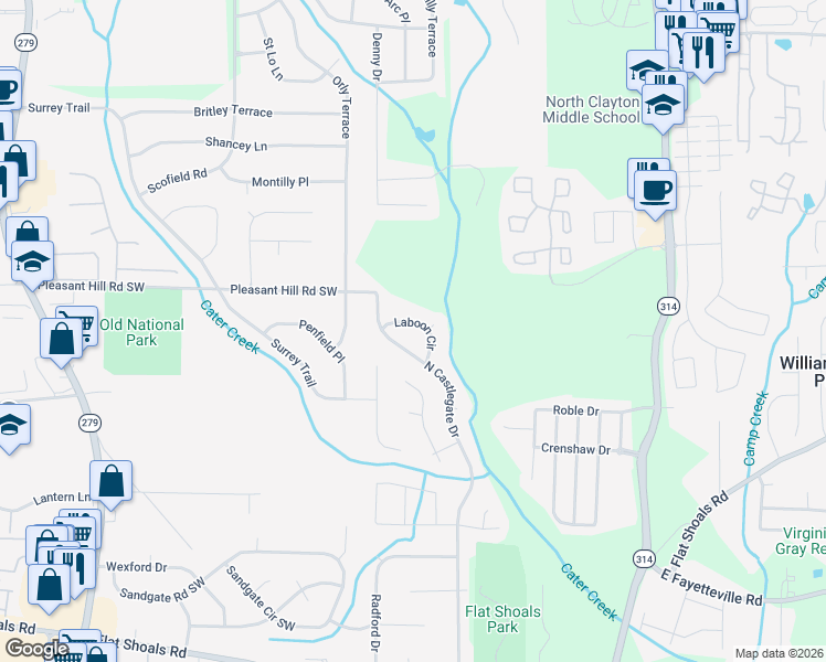 map of restaurants, bars, coffee shops, grocery stores, and more near 2024 Laboon Circle in Atlanta