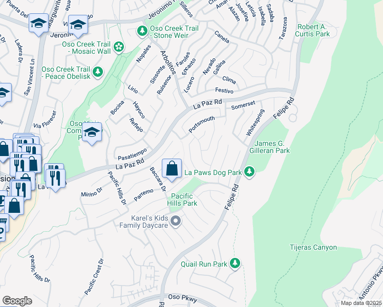 map of restaurants, bars, coffee shops, grocery stores, and more near 25212 Darlington in Mission Viejo