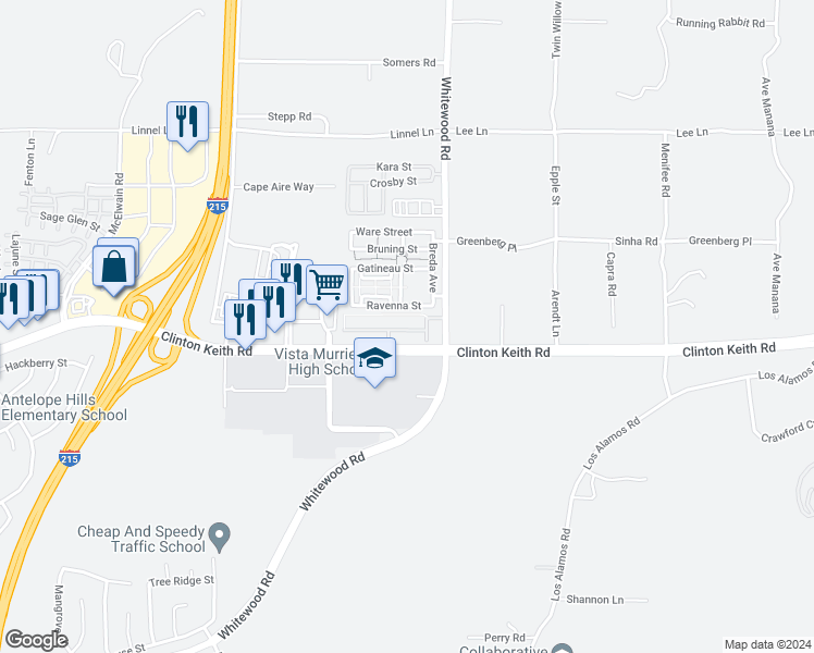 map of restaurants, bars, coffee shops, grocery stores, and more near 28394 Socorro Street in Murrieta