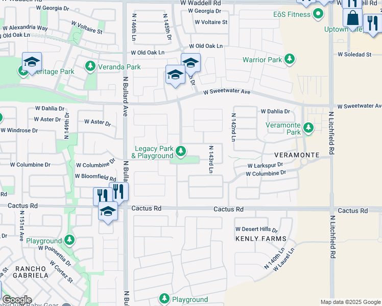 map of restaurants, bars, coffee shops, grocery stores, and more near 14462 North 145th Drive in Surprise