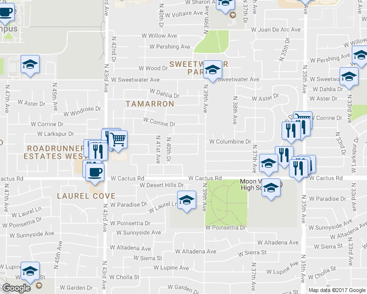 map of restaurants, bars, coffee shops, grocery stores, and more near 4003 West Bloomfield Road in Phoenix