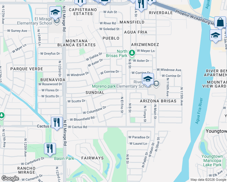 map of restaurants, bars, coffee shops, grocery stores, and more near 11944 W Scotts Dr in El Mirage