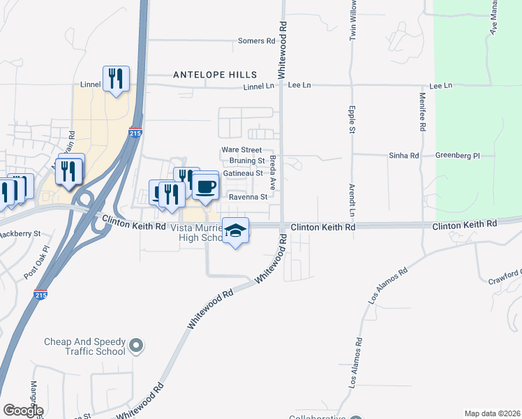 map of restaurants, bars, coffee shops, grocery stores, and more near 28410 Socorro Street in Murrieta
